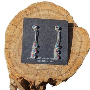 Authentic Zuni Sun Face Inlay Dangle Earrings Handmade Native American Jewelry**